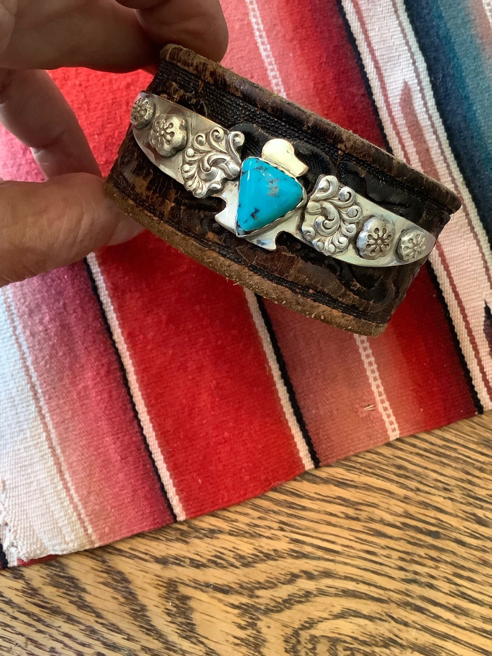 Thunderbird leather bracelet, up to 7” wrist - Picture 4 of 10